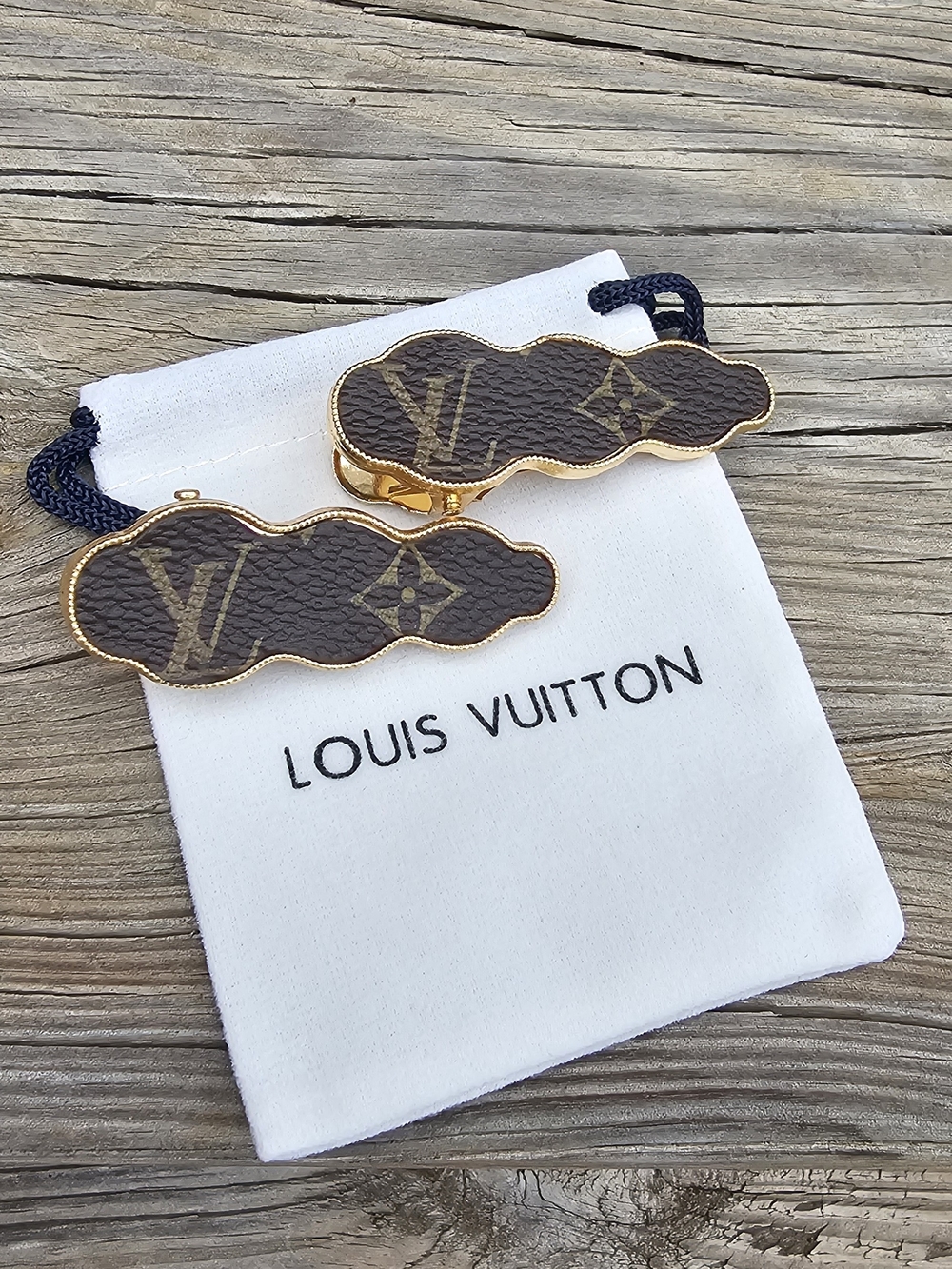 Monogram Hair Clip Set With Upcycled Leather - Picture 2 of 2